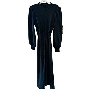 ME + EM Women's Black Midi Puff Sleeves Belted Waist With Grommets Dress Size 8